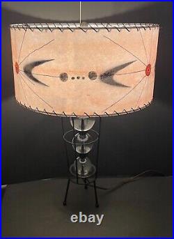 Vintage MCM 50s Retro Starburst Atomic Space Table Lamp Metal, Fiberglass Shade