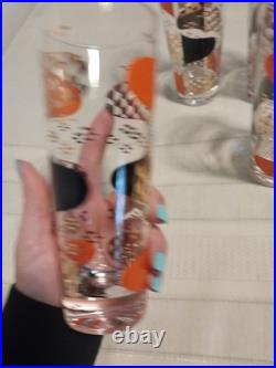 Vintage MCM Atomic High Ball Glasses Orange Black and Gold (8) Mid-Century