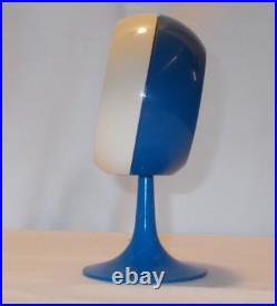 Vintage MCM Atomic Space Age Wind-Up Alarm Clock Blue White Hong Kong NICE