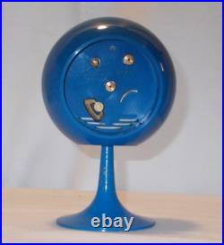 Vintage MCM Atomic Space Age Wind-Up Alarm Clock Blue White Hong Kong NICE