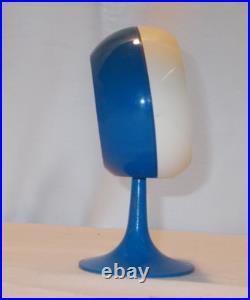 Vintage MCM Atomic Space Age Wind-Up Alarm Clock Blue White Hong Kong NICE