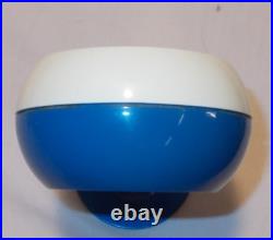 Vintage MCM Atomic Space Age Wind-Up Alarm Clock Blue White Hong Kong NICE