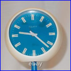 Vintage MCM Atomic Space Age Wind-Up Alarm Clock Blue White Hong Kong NICE