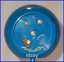 Vintage MCM Atomic Space Age Wind-Up Alarm Clock Blue White Hong Kong NICE