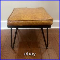 Vintage MCM Hair Pin Leg Ottoman Hassock Stool Atomic Mid Century Modern