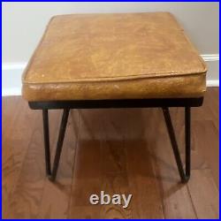 Vintage MCM Hair Pin Leg Ottoman Hassock Stool Atomic Mid Century Modern