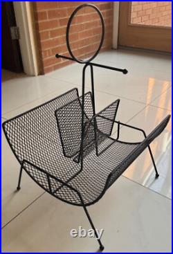 Vintage MCM Metal Black Wire Atomic Magazine Rack Stand Mid Century Modern 1950s
