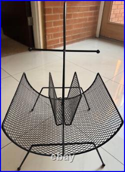 Vintage MCM Metal Black Wire Atomic Magazine Rack Stand Mid Century Modern 1950s