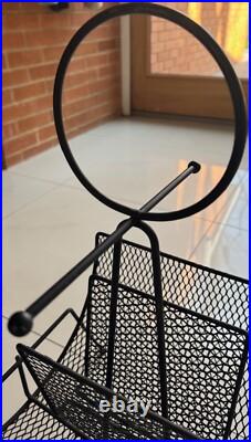 Vintage MCM Metal Black Wire Atomic Magazine Rack Stand Mid Century Modern 1950s