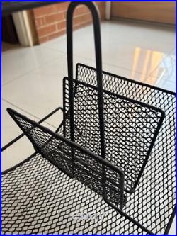 Vintage MCM Metal Black Wire Atomic Magazine Rack Stand Mid Century Modern 1950s