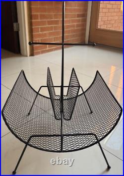Vintage MCM Metal Black Wire Atomic Magazine Rack Stand Mid Century Modern 1950s