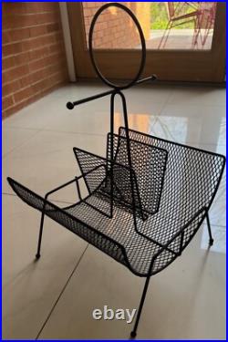 Vintage MCM Metal Black Wire Atomic Magazine Rack Stand Mid Century Modern 1950s