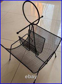 Vintage MCM Metal Black Wire Atomic Magazine Rack Stand Mid Century Modern 1950s