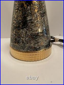 Vintage MID Century Atomic Table Lamp Ceramic Gold Black Gray Working