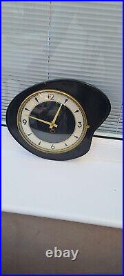 Vintage Mechanical Wall Clock Black Formica Retro Mid Century, Plus Key