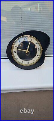 Vintage Mechanical Wall Clock Black Formica Retro Mid Century, Plus Key