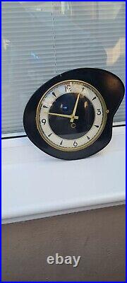 Vintage Mechanical Wall Clock Black Formica Retro Mid Century, Plus Key