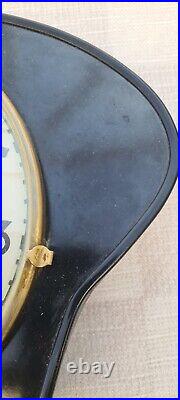 Vintage Mechanical Wall Clock Black Formica Retro Mid Century, Plus Key
