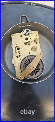 Vintage Mechanical Wall Clock Black Formica Retro Mid Century, Plus Key