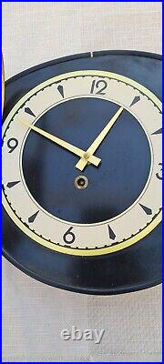 Vintage Mechanical Wall Clock Black Formica Retro Mid Century, Plus Key