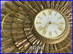Vintage Mid Century 1969 Syroco 22 Atomic Sunburst Starburst Wall Clock Gold