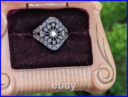 Vintage Mid Century ATOMIC Diamond Statement Ring, 14K WG, 0.82 TCW, Size 7