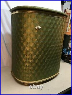 Vintage Mid Century Atomic Green 1950s Hamper Laundry Basket Vinyl lid