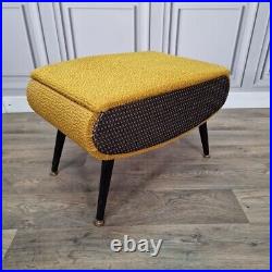 Vintage Mid Century Atomic Sherborne Pandora Sewing Box Footstool Yellow Black