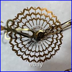 Vintage Mid Century Atomic United Wall Clock Button Bow Glass Gold Made USA