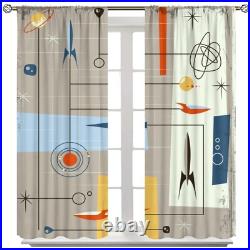Vintage Mid Century Curtains, Modern Retro Space Abstract Geometric Atomic Sta