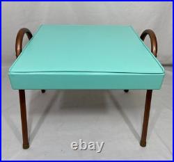 Vintage Mid Century Mod Atomic Turquoise Vinyl Footstool Ottoman Stool Metal Leg