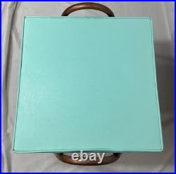 Vintage Mid Century Mod Atomic Turquoise Vinyl Footstool Ottoman Stool Metal Leg