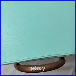 Vintage Mid Century Mod Atomic Turquoise Vinyl Footstool Ottoman Stool Metal Leg