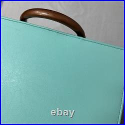 Vintage Mid Century Mod Atomic Turquoise Vinyl Footstool Ottoman Stool Metal Leg