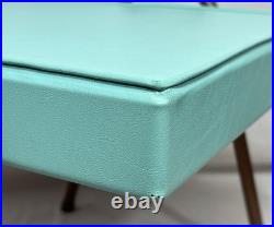 Vintage Mid Century Mod Atomic Turquoise Vinyl Footstool Ottoman Stool Metal Leg