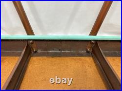 Vintage Mid Century Mod Atomic Turquoise Vinyl Footstool Ottoman Stool Metal Leg