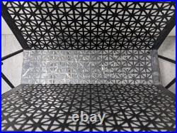 Vintage Mid Century Modern Atomic Black Metal Iron Magazine Rack Perforated