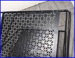 Vintage Mid Century Modern Atomic Black Metal Iron Magazine Rack Perforated