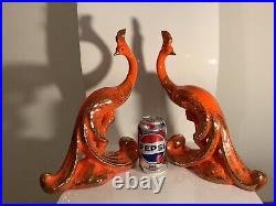Vintage Mid Century Modern Atomic Orange Ceramic Birds & Dish