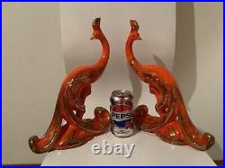 Vintage Mid Century Modern Atomic Orange Ceramic Birds & Dish