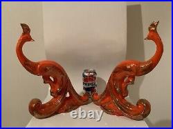 Vintage Mid Century Modern Atomic Orange Ceramic Birds & Dish