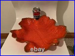 Vintage Mid Century Modern Atomic Orange Ceramic Birds & Dish