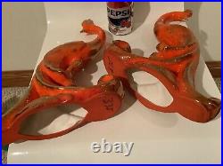 Vintage Mid Century Modern Atomic Orange Ceramic Birds & Dish