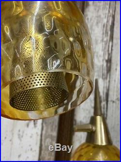 Vintage Mid Century Modern Atomic Tension Pole Floor Lamp Amber Globes