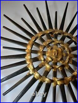 Vintage Mid Century Modern Brutalist Sunburst Nail Sculpture Wall Art Atomic MCM