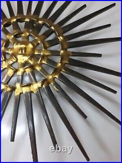 Vintage Mid Century Modern Brutalist Sunburst Nail Sculpture Wall Art Atomic MCM