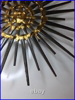 Vintage Mid Century Modern Brutalist Sunburst Nail Sculpture Wall Art Atomic MCM