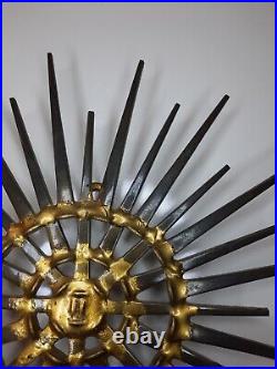 Vintage Mid Century Modern Brutalist Sunburst Nail Sculpture Wall Art Atomic MCM