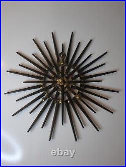 Vintage Mid Century Modern Brutalist Sunburst Nail Sculpture Wall Art Atomic MCM