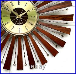 Vintage Mid Century Modern Starburst Wall Clock Seth Thomas MCM New Movement 60s